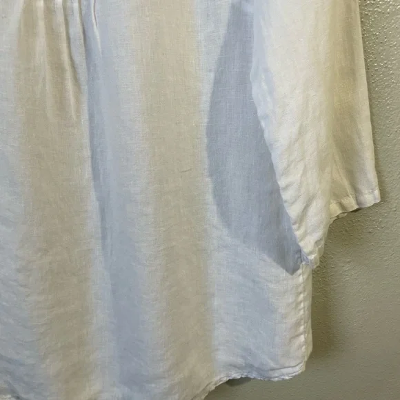 Lina Tomei Linen Pleated Lace Blouse Medium Pullover Accent Boho Cottagecore Top - Picture 12 of 15